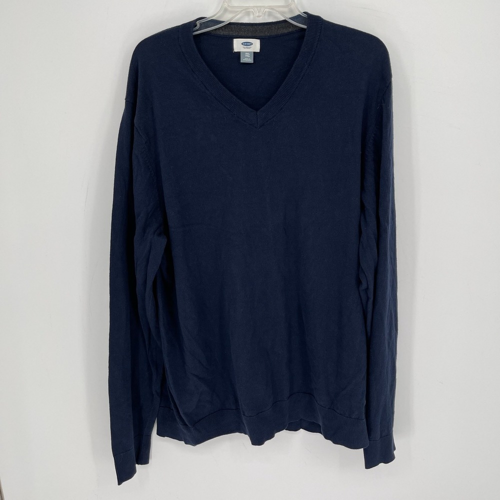 Old Navy‎ Mens Navy Blue V-Neck Long Sleeve Cotton Knit Preppy Sweater Size XXL